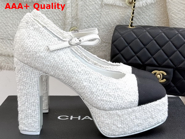 Chanel Mary Janes Tweed and Grosgrain White and Black G46434 Replica