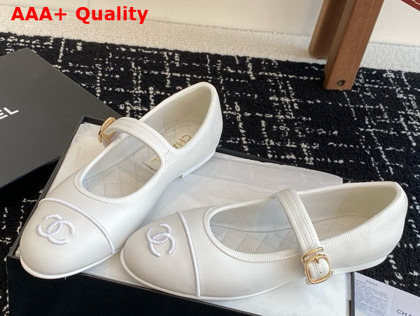 Chanel Mary Janes in White Lambskin G46467 Replica
