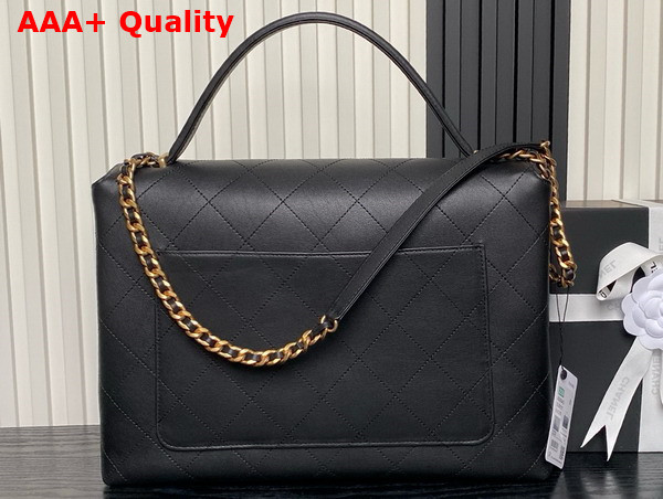 Chanel Maxi Flap Bag with Top Handle in Black Calfskin Gold Tone Metal AS5543 Replica