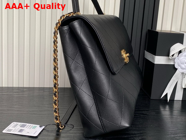 Chanel Maxi Flap Bag with Top Handle in Black Calfskin Gold Tone Metal AS5543 Replica