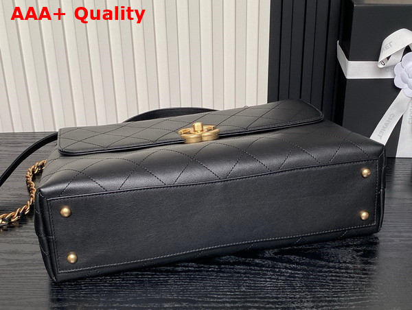 Chanel Maxi Flap Bag with Top Handle in Black Calfskin Gold Tone Metal AS5543 Replica