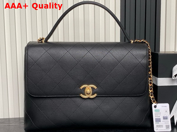Chanel Maxi Flap Bag with Top Handle in Black Calfskin Gold Tone Metal AS5543 Replica