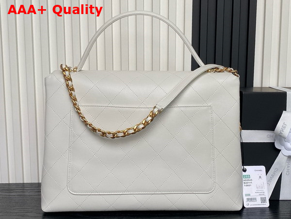 Chanel Maxi Flap Bag with Top Handle in White Calfskin Gold Tone Metal AS5543 Replica