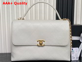 Chanel Maxi Flap Bag with Top Handle in White Calfskin Gold Tone Metal AS5543 Replica