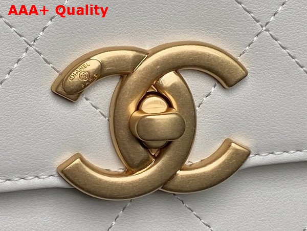 Chanel Maxi Flap Bag with Top Handle in White Calfskin Gold Tone Metal AS5543 Replica