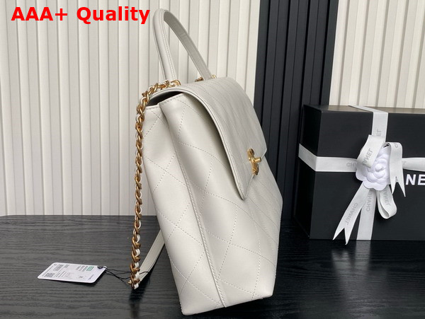 Chanel Maxi Flap Bag with Top Handle in White Calfskin Gold Tone Metal AS5543 Replica