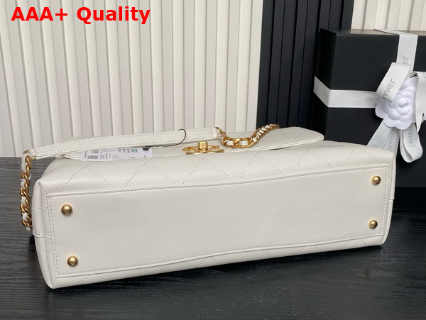 Chanel Maxi Flap Bag with Top Handle in White Calfskin Gold Tone Metal AS5543 Replica