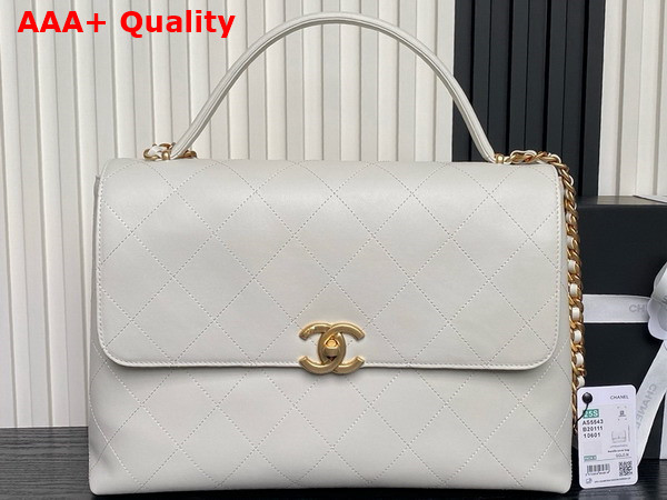 Chanel Maxi Flap Bag with Top Handle in White Calfskin Gold Tone Metal AS5543 Replica
