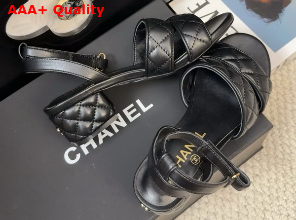 Chanel Medium Heel Sandal in Black Lambskin G46429 Replica