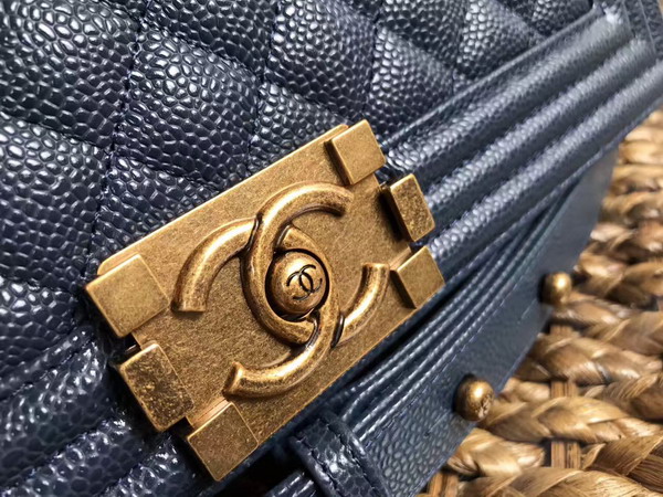 Chanel Medium Le Boy Dark Blue Caviar Leather Gold Hardware For Sale