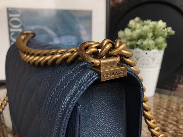 Chanel Medium Le Boy Dark Blue Caviar Leather Gold Hardware For Sale