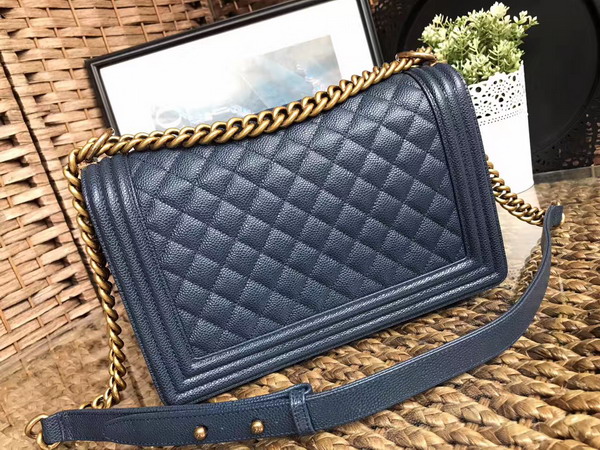Chanel Medium Le Boy Dark Blue Caviar Leather Gold Hardware For Sale