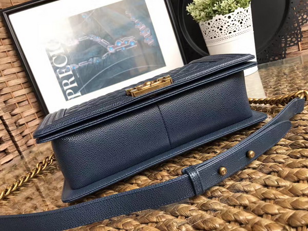 Chanel Medium Le Boy Dark Blue Caviar Leather Gold Hardware For Sale
