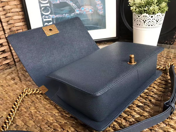 Chanel Medium Le Boy Dark Blue Caviar Leather Gold Hardware For Sale