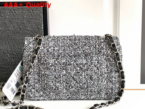 Chanel Mini Classic Handbag Tweed Silver Tone Metal Black and White Ref A69900 Replica