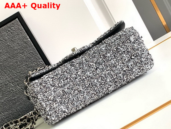Chanel Mini Classic Handbag Tweed Silver Tone Metal Black and White Ref A69900 Replica