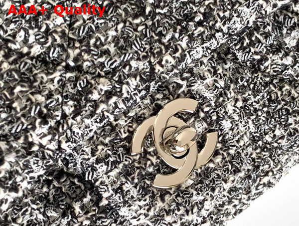 Chanel Mini Classic Handbag Tweed Silver Tone Metal Black and White Ref A69900 Replica