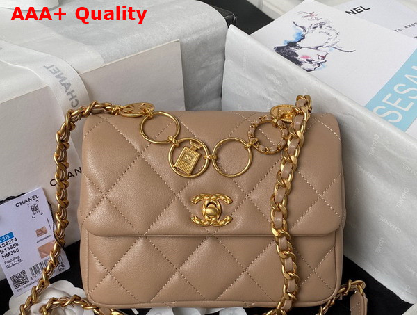 Chanel Mini Flap Bag in Beige Calfskin and Gold Metal AS4274 Replica