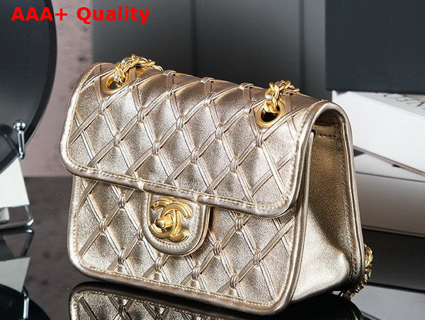 Chanel Mini Flap Bag in Light Gold Metallized Braided Calfskin Gold Tone Metal AS4797 Replica