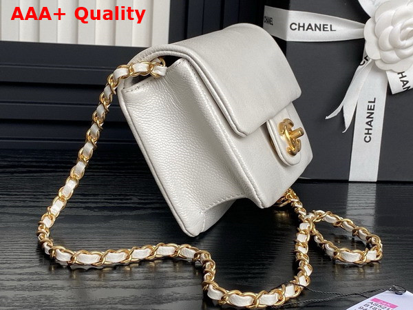 Chanel Mini Flap Bag in White Grained Shiny Calfskin Gold Tone Metal AS5218 Replica