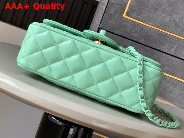 Chanel Mini Flap Bag with Top Handle Lambskin and Lacquered Metal Light Green AS5243 Replica