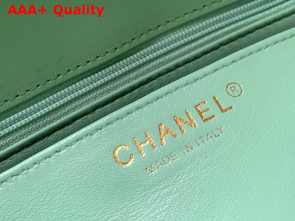 Chanel Mini Flap Bag with Top Handle Lambskin and Lacquered Metal Light Green AS5243 Replica