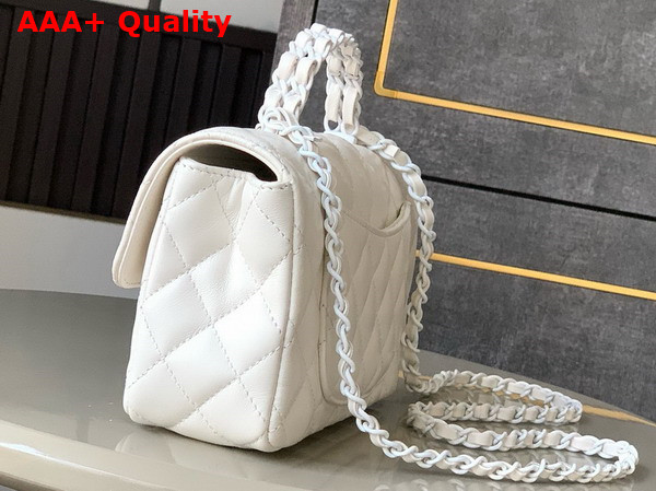 Chanel Mini Flap Bag with Top Handle Lambskin and Lacquered Metal White AS5243 Replica