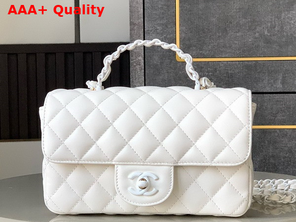 Chanel Mini Flap Bag with Top Handle Lambskin and Lacquered Metal White AS5243 Replica