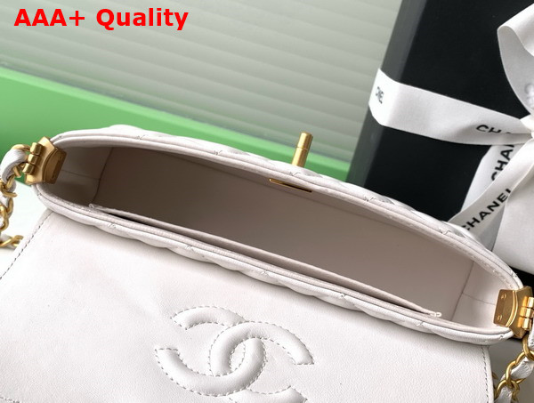 Chanel Mini Flap Bag with Top Handle in White Lambskin Gold Tone Metal AS5354 Replica