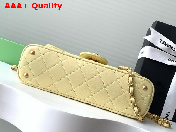 Chanel Mini Flap Bag with Top Handle in Yellow Lambskin Gold Tone Metal AS5354 Replica