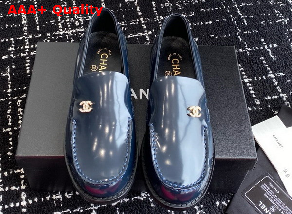 Chanel Moccasins in Navy Blue Brushed Calfskin G45615 Replica