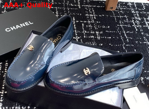 Chanel Moccasins in Navy Blue Brushed Calfskin G45615 Replica