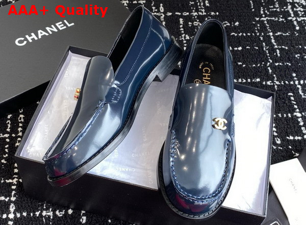 Chanel Moccasins in Navy Blue Brushed Calfskin G45615 Replica