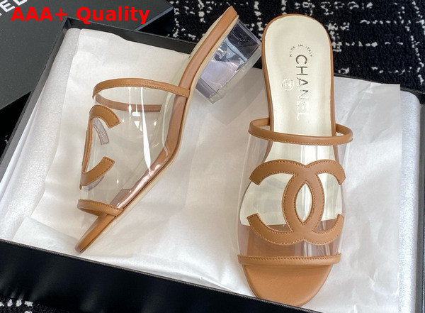 Chanel Mule in Beige Transparent PVC and Leather Replica