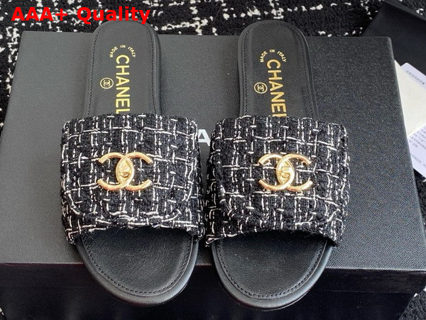 Chanel Mules in Black and White Tweed Replica