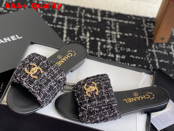 Chanel Mules in Black and White Tweed Replica