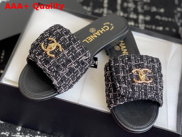 Chanel Mules in Black and White Tweed Replica