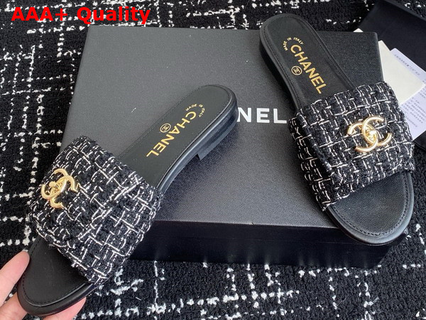 Chanel Mules in Black and White Tweed Replica