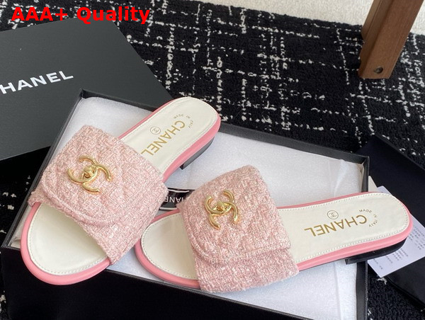 Chanel Mules in Pink Tweed Replica