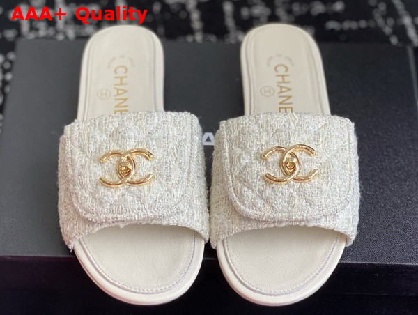 Chanel Mules in White Tweed Replica