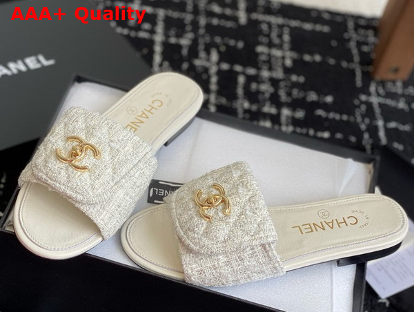 Chanel Mules in White Tweed Replica
