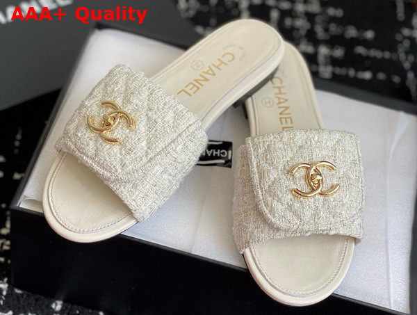 Chanel Mules in White Tweed Replica