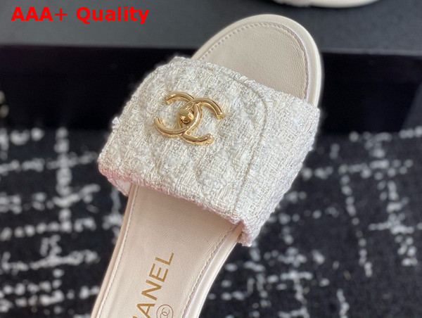 Chanel Mules in White Tweed Replica