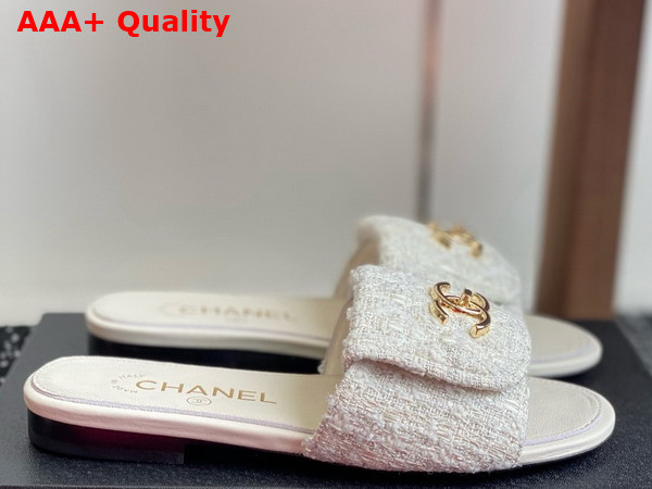 Chanel Mules in White Tweed Replica