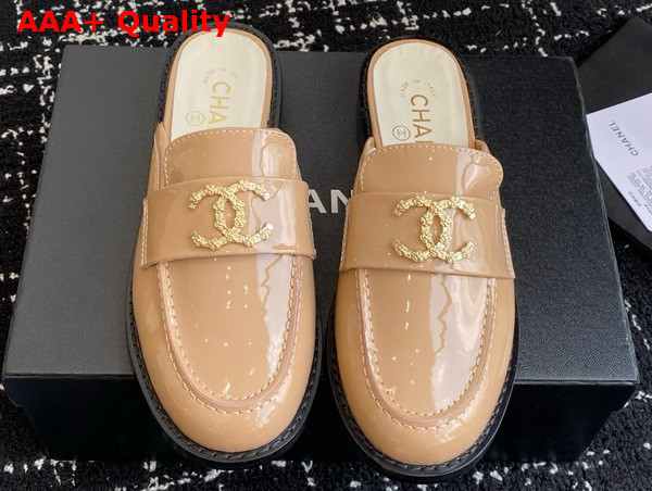 Chanel Patent Leather Mule in Beige Replica