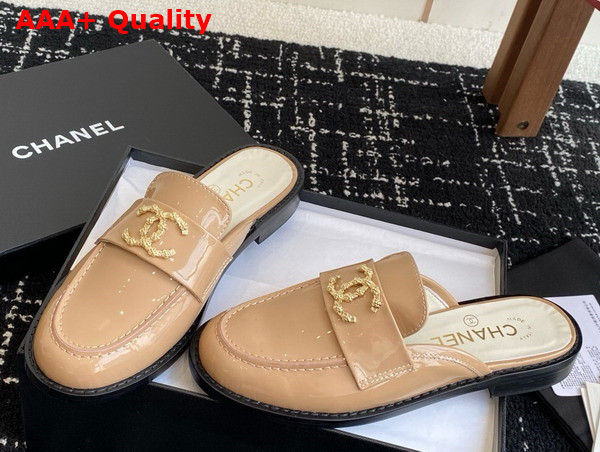 Chanel Patent Leather Mule in Beige Replica