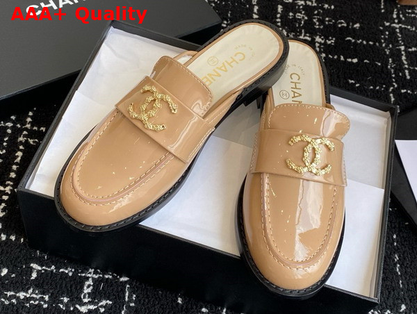 Chanel Patent Leather Mule in Beige Replica