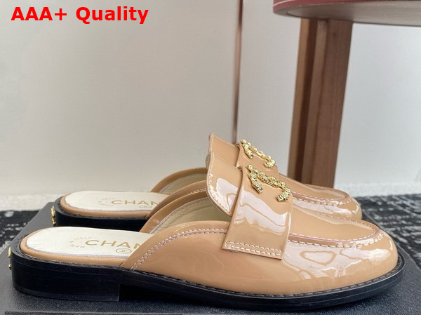 Chanel Patent Leather Mule in Beige Replica