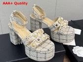 Chanel Platform Sandals Tweed and Metal Beige and Black G46423 Replica