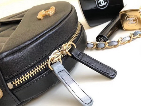 Chanel Round Shoulder Bag Chevron Lambskin Black